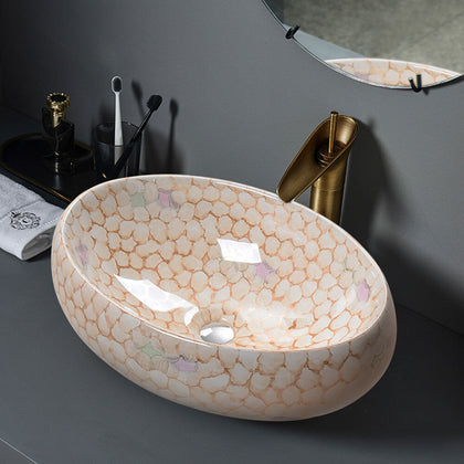 Marble Effect Bathroom Vanity Countertop Wash Basin Oval Ceramic Washing Sink