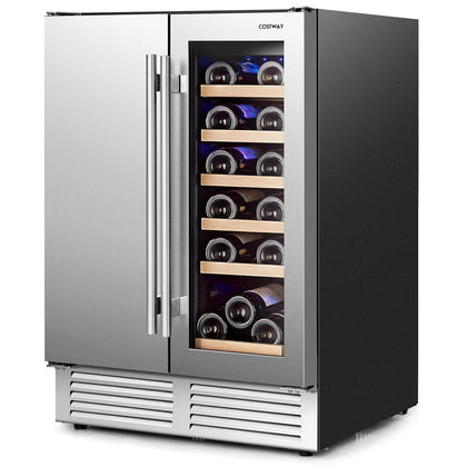 2-in-1 Beverage and Wine Cooler Free-standing & Built-in Dual Zones Wine Fridge