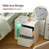 LED Bedside Table 2 Drawers with Charging Station Nightstand Cabinet White