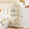 Wall Mounted Bookcase 5-Tier Ladder Shelf with Adjustable Foot Pads-White
