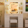 White Dressing Table Set Vanity Desk with 3-Color LED Light Mirror, Stool Drawer