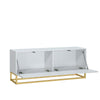 TV Unit I 100cm Cabinet I White Fluted Doors I Gold Metal Base I Modern