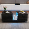 Black Coffee Table With 2 Drawers Storage, RGB LED Lights, Living Room Furniture