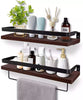 2 Rustic Wall Floating Shelves Bathroom Kitchen Storage Rack w/ Towel Rod