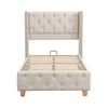 3ft Upholstered Single Bed Frame with Button & Rivet Upholstery, 90x190cm, Beige