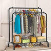 Heavy Duty Metal Double Rail Clothes Garment Hanging Rack w/ Shelfs & Shoe Rack