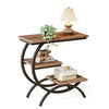 C Shaped End Table, 3 Tier Industrial Small Side Table Wood Bedside Table
