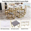 Dining Table and Chairs Set 6 Kitchen Table with MDF White Marble Tabletop Gold