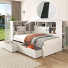 White Single Bed with Trundle Bed Storage Drawers Dust-proof Cabinet Shelves