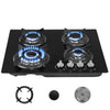 OYAJIA 60cm Black 4 Burner Gas On Glass Hob With Cast Iron Pan Stands