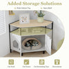 Corner Cat Litter Box Enclosure Cat House Cabinet Hidden Kitten Washroom-White