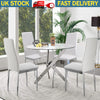 Round Glass Dining Table and 4 Faux Leather Chairs Set Home Kitchen Furniture
