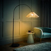 Large Curved Arch Floor Lamp Tapered Wicker Drum Shade Living Room Lounge Light