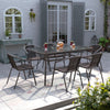 6X Stacked Chairs & 150CM Metal Frame Table Glass Top Home Garden Party Dinner