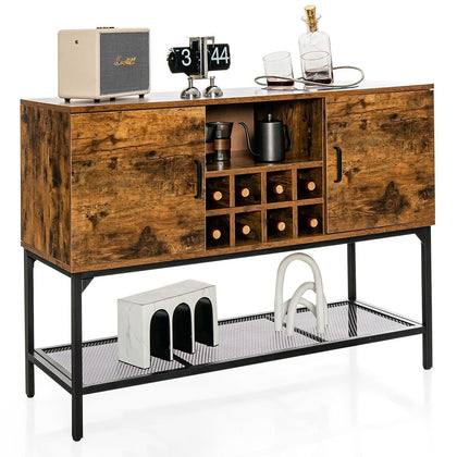 Industrial Kitchen Storage Cabinet Wooden Buffet Sideboard Cupboard w/ Wine Rack