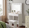 White Dressing Table Set With LED Lights Mirror, Vanity Makeup Drawers And Stool