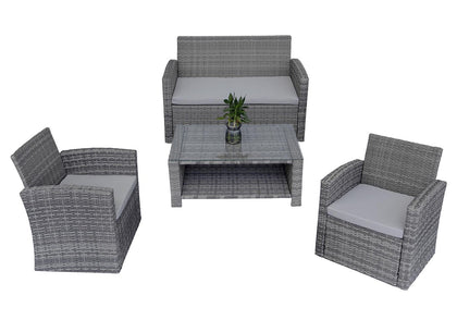 4 Seater Sofa Set Rattan Garden Furniture Grey Outdoor Patio Lounge Coffee Table