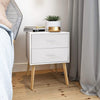 White Bedside Table 2 Drawers Nightstand Cabinet Wood Legs Side Table