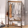 Bamboo Clothes Rail Rack Coat Stand Entryway 2 Storage Shelves With Wheel