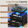 Bedside Table with Charging Station, High Gloss Nigtstand with LED Lights