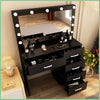 Vanity Makeup Dressing Table Desk W/ LED Light Mirror Drawer-Sliver Handle Black