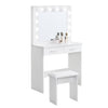 White Modern Dressing Table with LED Lights Mirror Vanity Make up Desk Stool Set