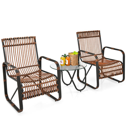 3Pcs Outdoor Rattan Sofa Set Garden Patio Furniture Set with Adjustable Feet