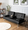 Sofa Bed 2 Seater Black Faux Leather Click Clack Cup Holders Comfy Guest Bed
