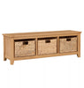 Shoe Storage Bench, Small Wooden Oak Unit with 3 Basket, Hallway Stand Organiser