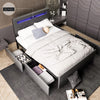 Double Bed Frame Bed Platform with LED Lights Upholstered Headboard 4 Storage