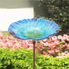 30'' Height Flower Glass Bird Bath w/ Metal Stake Outdoor Garden Yard Birdbath
