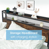 4TF6 Double Size Bed Frame Bed Platform LED Lights Retro Headboard & 4 Storage
