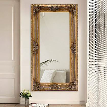 99*185CM Vintage Gold Wood Frame Mirror Wall Mount Window Style Home Room Décor