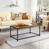 Rectangle Coffee Table Simple Design Wooden Top Metal Legs Living Room Furniture