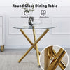 Round Clear Glass Dining Table & 4x Grey Faux Leather Dining Chairs Golden Legs