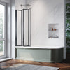 Over Bath Shower Screen 4 Folding Black Frame Safety Clear Glass Panel 1000x1400