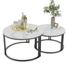FATIVO Nesting Coffee Table Set of 2 White Marble Round End Table Pedestal Desk