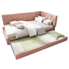 3ft Single Velvet Daybed with Trundle Bed, Upholstered Sofa Bed 90x190cm Pink