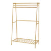 Bamboo Folding Clothes Rail 2 Tiers Hooks Bags Coat Stand Hanger Hallway Bedroom