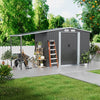 4/5/6/8/10FT Steel Garden Storage Shed Tool House with Side Canopy & 2 Air Vents