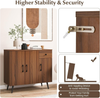Buffet Sideboard Cabinet 3 Door Drawer Storage Cupboard Metal Legs Walnut Wood