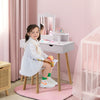 2-in-1 Kids Vanity Set Children Wooden Dressing Table & Stool w/ Mirror