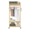 Bamboo Clothes Rail Coat Garment Rack Open Wardrobe Closet with Wheels