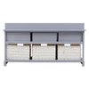 Shoe Storage Cabinet Hallway Bench Stool w Seat Cushion 3 Rattan Basket 3 Drawer
