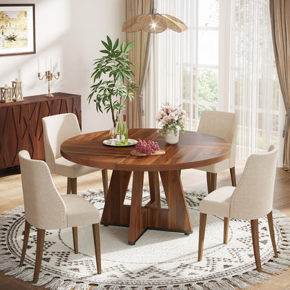 120cm Round Dining Table for 4-6 Person, Modern Kitchen Dining Room Table Brown