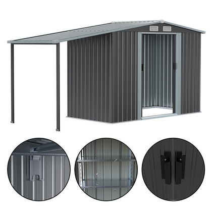 8 x 4ft Galvanized Metal Garden Storage Bike Tools Shed with Open Shed BBQ Party