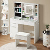 White Dressing VanityTable Makeup Desk LED Mirror Glass Top w/Drawer Divider