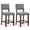 2 Pcs Linen Counter Height Bar Stool Chair Set w/ Hollowed Back Rubber Wood Legs