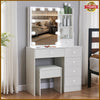 Dressing Table Vanity Makeup Desk with 6 Drawers Mirror & Stool 10 Light Bedroom