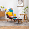 Modern Pacthwork Fabric Armchair Accent Wing High Back Chair Stool Footrest Sofa